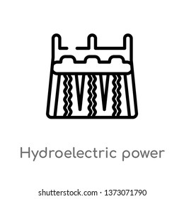 outline hydroelectric power station vector icon. isolated black simple line element illustration from ecology concept. editable vector stroke hydroelectric power station icon on white background