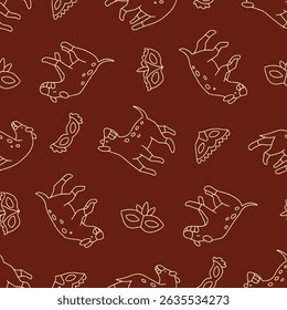 Outline Hyena Carnival Mask Pattern Vector Illustration Seamless for Background Wallpaper Packaging