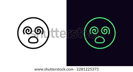 Outline hypnotized emoji icon, with editable stroke. Dizzy emoticon with spiral eyes and open mouth, confused zombie face pictogram. Madness emoji, raving emoticon, psychedelic face. Vector icon