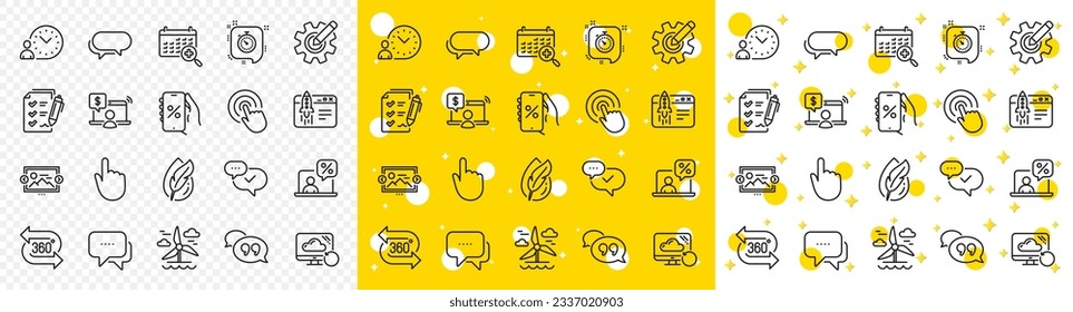 Outline Hypoallergenic tested, Time management and Medical calendar line icons pack for web with 360 degree, Hand click, Quote bubble line icon. Start business, Recovery cloud. Vector