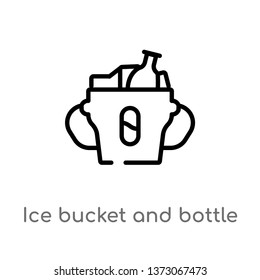 outline ice bucket and bottle vector icon. isolated black simple line element illustration from drinks concept. editable vector stroke ice bucket and bottle icon on white background