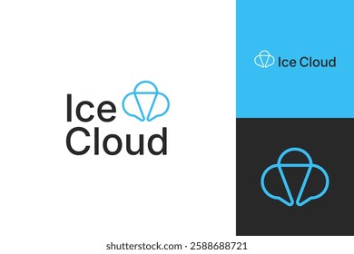 outline ice cloud logo design vector illustration. creative line art blue ice cloud symbol logo business vector design template. pictogram blue cloud and ice icon logo design vector illustration