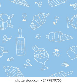 Outline Ice Cream Cherry Seamless Pattern Vector illustration Design