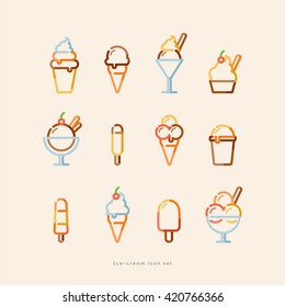 outline ice cream colorful icon set