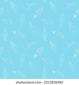 Outline of ice cream in a continuous line style on a yellow background. Seamless pattern. Summer doodle illustration for menus, invitations, flyers, fabric print