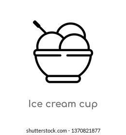 outline ice cream cup vector icon. isolated black simple line element illustration from bistro and restaurant concept. editable vector stroke ice cream cup icon on white background