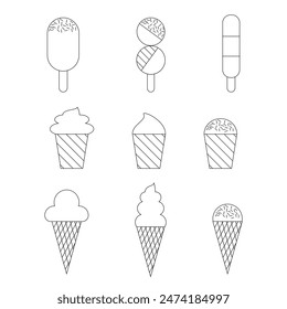 Outline Ice Cream Icons Set Vector Illustration EPS10