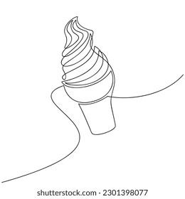 Outline ice cream popsicle cone vector one line continuous drawing illustration. Hand drawn linear silhouette. Dessert icon. Minimal outline design element, print, banner, card, brochure, logo, menu.