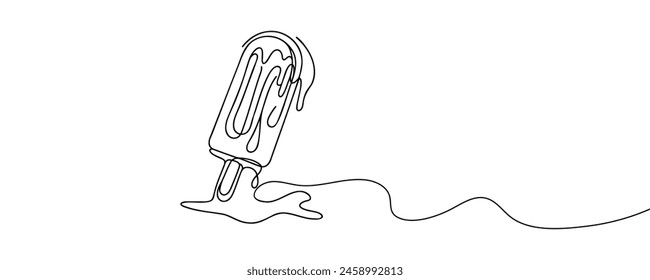 Outline ice cream popsicle stick vector one line continuous drawing illustration. Hand drawn linear silhouette icon