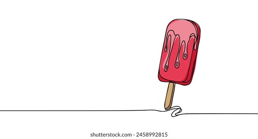 Outline ice cream popsicle stick vector one line continuous drawing illustration. Hand drawn linear silhouette icon