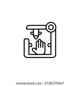 Outline Icon Of 3D Hand Printing Device Creating Human Palm Shape