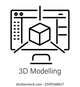 An outline icon of 3d modeling 