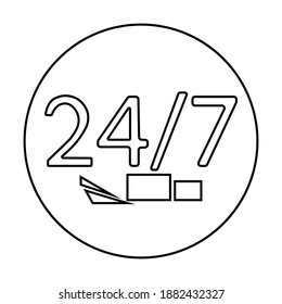 Outline icon about delivery work without weekends and breaks, symbolic designation of freight transport that travels fast, fast delivery and service vector illustration
