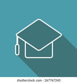 outline icon of academic hat. Study vector flat sign. School illustration