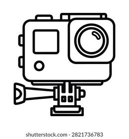 Outline icon of an action camera for extreme sports and travel.