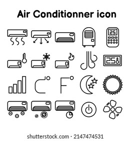 Outline icon of air conditioner, cooling or heating equipment, appliance illustration vector isolated on white background.