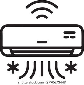 An outline icon of an air conditioning unit with Wi-Fi signals and cold air flow, symbolizing smart home climate control and energy efficiency