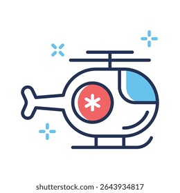 An outline icon of air rescue helicopter with medical cross