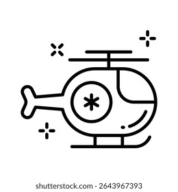 An outline icon of air rescue helicopter with medical cross