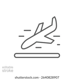 Outline Icon of Aircraft Touchdown Thin Line Editable Stroke Symbol for Runway Arrival or Transportation Use