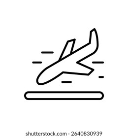 Outline Icon of Aircraft Touchdown Thin Line Symbol for Runway Arrival or Transportation Use