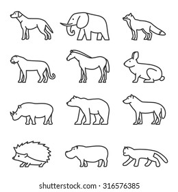 Outline Icon Animals Set Domestic Wild Stock Vector (Royalty Free ...