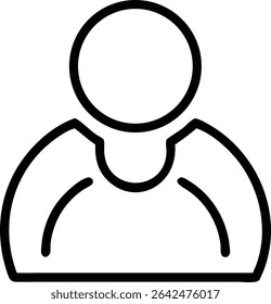 An outline icon of an anonymous person. The image shows a simple drawing of a figure with a round head and shoulders. The design is minimalist and clean. Perfect for user interface.