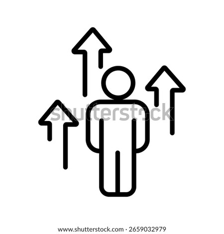 Outline icon with arrows indicating personal development and self-improvement journey, perfect for motivation, career, and mindset visuals.