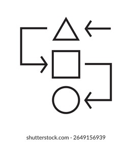 Outline icon of arrows showing workflow direction, symbolizing business process or task flow. Editable stroke. Vector illustration.