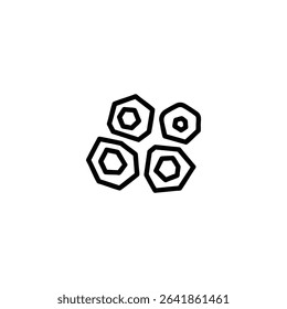 Outline icon of an asteroid cluster, depicting several irregular rock-like polygonal shapes grouped together. Monochrome vector for space or science fiction themes.