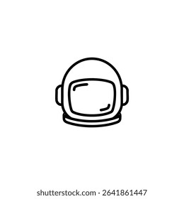 Outline icon of an astronaut helmet, featuring a rounded shape and a large visor. Monochrome vector graphic for space exploration or cosplay themes.