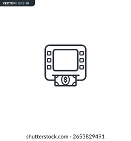 Outline icon of an ATM-style screen. Represents digital banking terminals, secure withdrawals, or account interface.