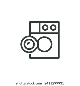 Outline Icon Automatic Washing Machine for Washing Cloth Washer Open Front Loading Wash Machine Line Sign Laundry Electric Appliances Laundromat Appliance Vector Isolated Pictogram on White Background