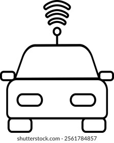 outline icon autonomous vehicles. Features a car with wireless signals, symbolizing self-driving technology and advanced transportation systems.