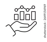 Outline icon of a bar chart, reflecting business metrics and performance evaluation. Editable stroke. Vector illustration.