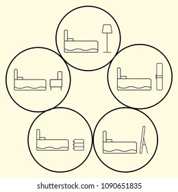 Outline icon Bed vector. Bed picture with circular frame.