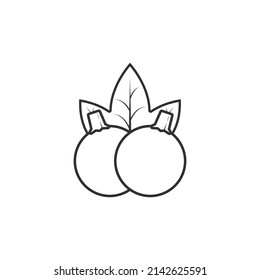 Outline icon of Black currant. Black currant icon. Fresh, fruit, leaf and whole. Fruit cartoon icon.