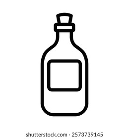 Outline icon of a bottle with a label. Editable stroke.