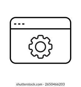 Outline icon of a browser window with gear. Ideal for web settings, browser configuration, or site preferences. Linear style, editable stroke. vector illustration