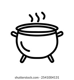 Outline icon of a bubbling cauldron, ideal for Halloween and magical themes.