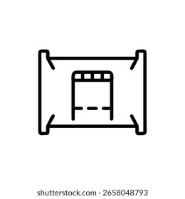 Icono de contorno de una fachada de edificio con una estructura de arquitectura de techo segmentada
