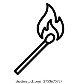 Outline icon of a burning matchstick, symbolizing fire, ignition, and ideas, fire starter, ignition source