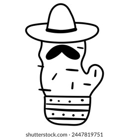 Outline icon. Cactus Mexican. Funny vector illustration on white background.