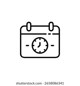 Outline icon a calendar with a clock face time schedule