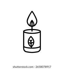 Outline icon a candle with a leaf design flame vector