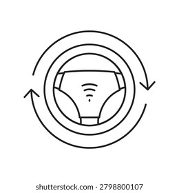 Outline icon of a car steering wheel with a wireless signal inside.