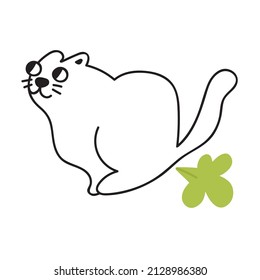 Outline icon. Cat is farting. Hand drawn vector illustration on white background.