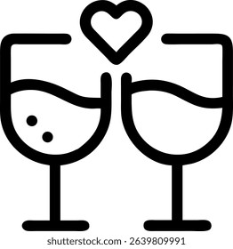 Outline icon of champagne glasses for a celebration event. This image features champagne glasses, celebration, event, icon, outline.
