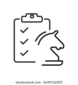 Outline icon of a checklist with strategic items, representing business planning and task organization. Editable stroke. Vector illustration.