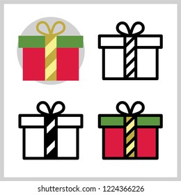 Outline Icon of Christmas Gift boxes, Symbol of Merry Christmas, Filled Outline Pictogram Graphic for Web Design, Flat Vector Symbol for Winter Holiday